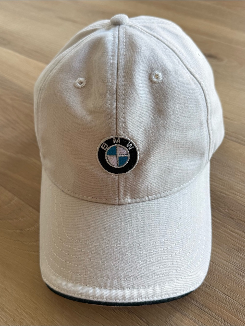 BMW Cream Baseball Cap with Embroidered Roundel logo adjustable back cotton